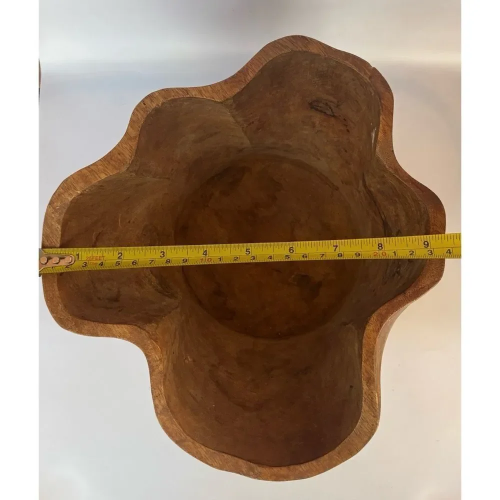 Vintage Pottery Barn Hand Carved Solid  Mango Wood Vessel Display Bowl